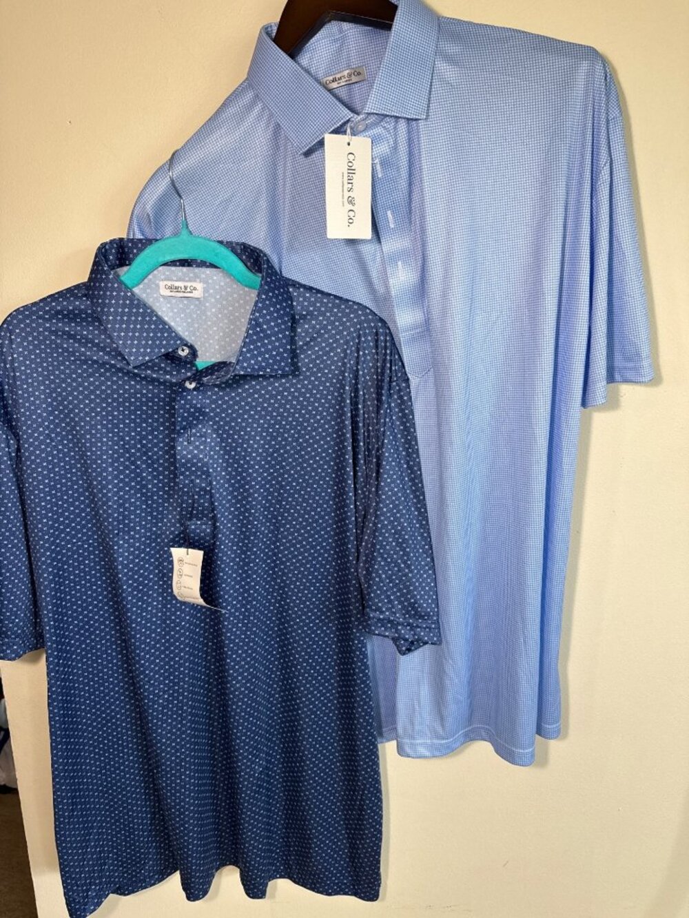 Collars & Co. Mens 2X-Large BUNDLE TWO POLOS Blue Dress Collar Polo Shirt Relaxe